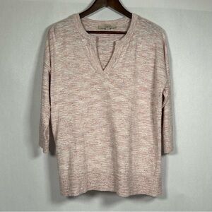 LOFT Pink Oatmeal Heather Flecked Split Neck Tunic Sweater 3/4 Sleeves